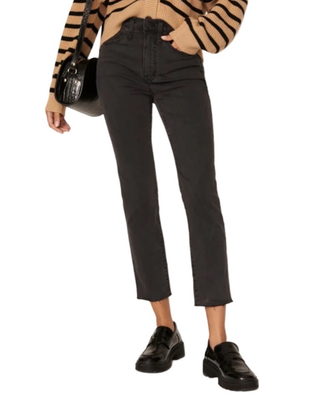 Madewell Curvy Mid-Rise Stovepipe Faded Black Raw Hem Jeans